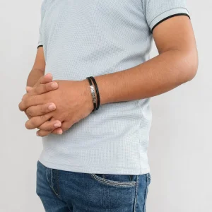 Silicone & Stainless Steel Multilayer Bracelet for Men – Black Double Strap